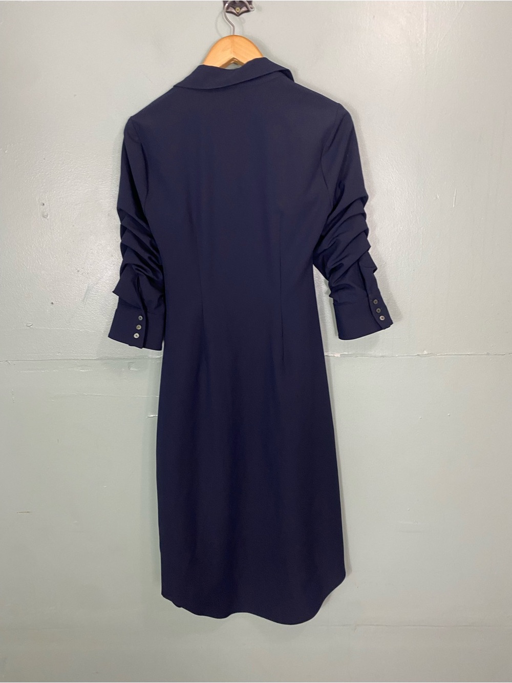Cinq A Sept Elina Ruched Midi Navy Blue Shirtdress Size 6 - Picture 5 of 6